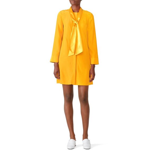 TORY BURCH Women's Yellow Golden 100% Silk Crew Neckline Sophia Dress Size 2 - Picture 1 of 11